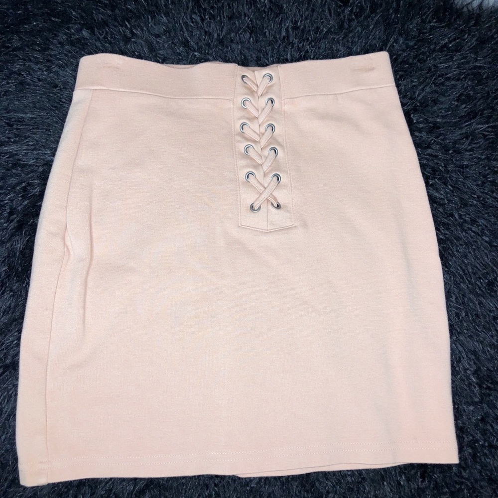 Pink/ nude pencil skirt with lace up detail